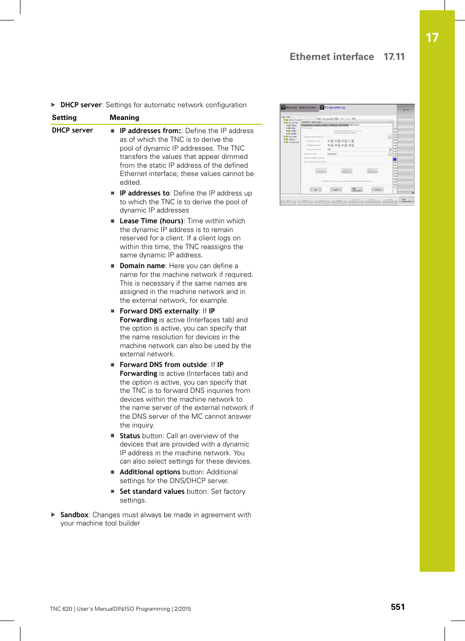 Ethernet interface 17.11 | HEIDENHAIN TNC 620 (81760x-02) ISO programming User Manual | Page 551 / 629