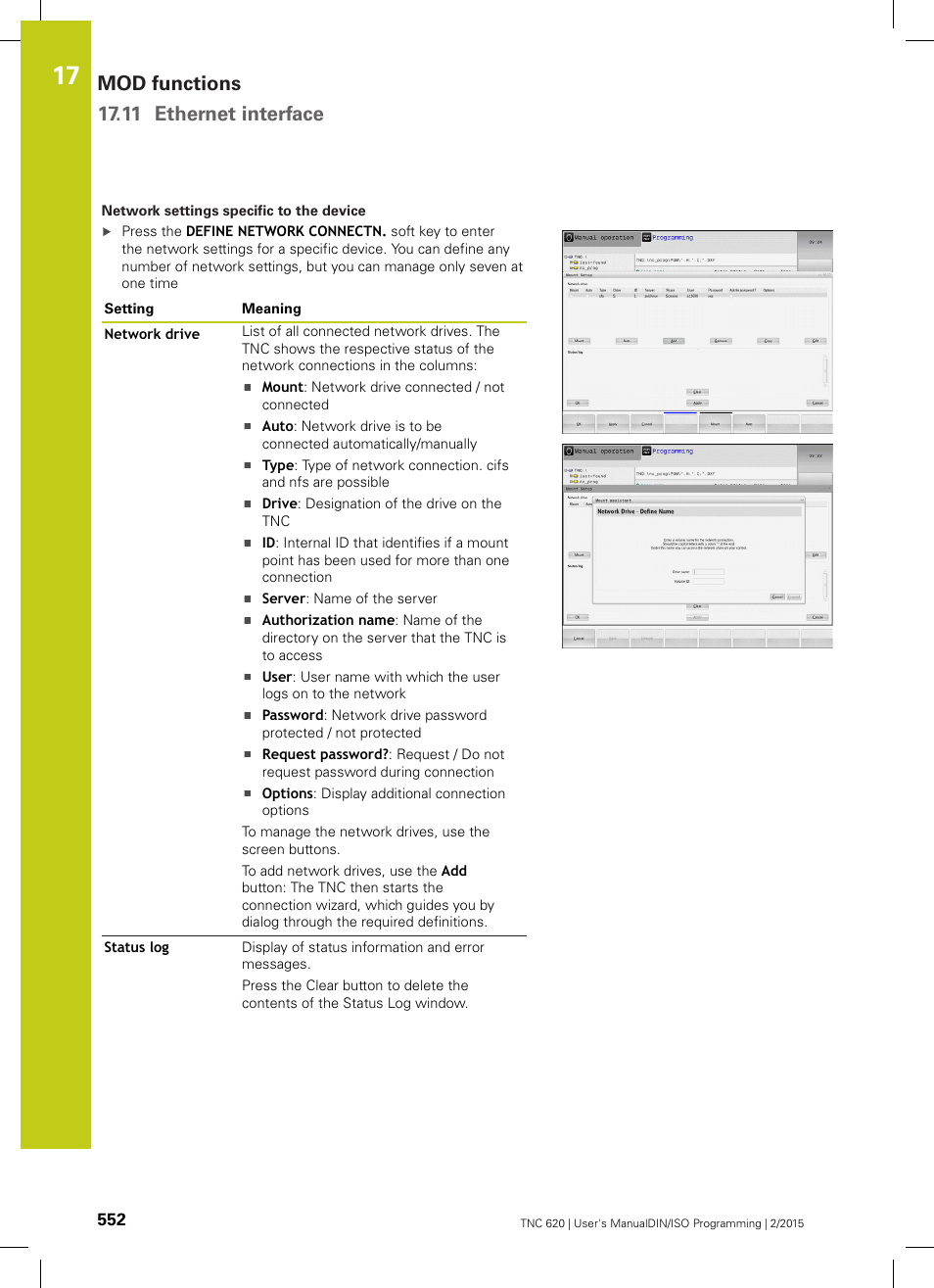 Mod functions 17.11 ethernet interface | HEIDENHAIN TNC 620 (81760x-02) ISO programming User Manual | Page 552 / 629
