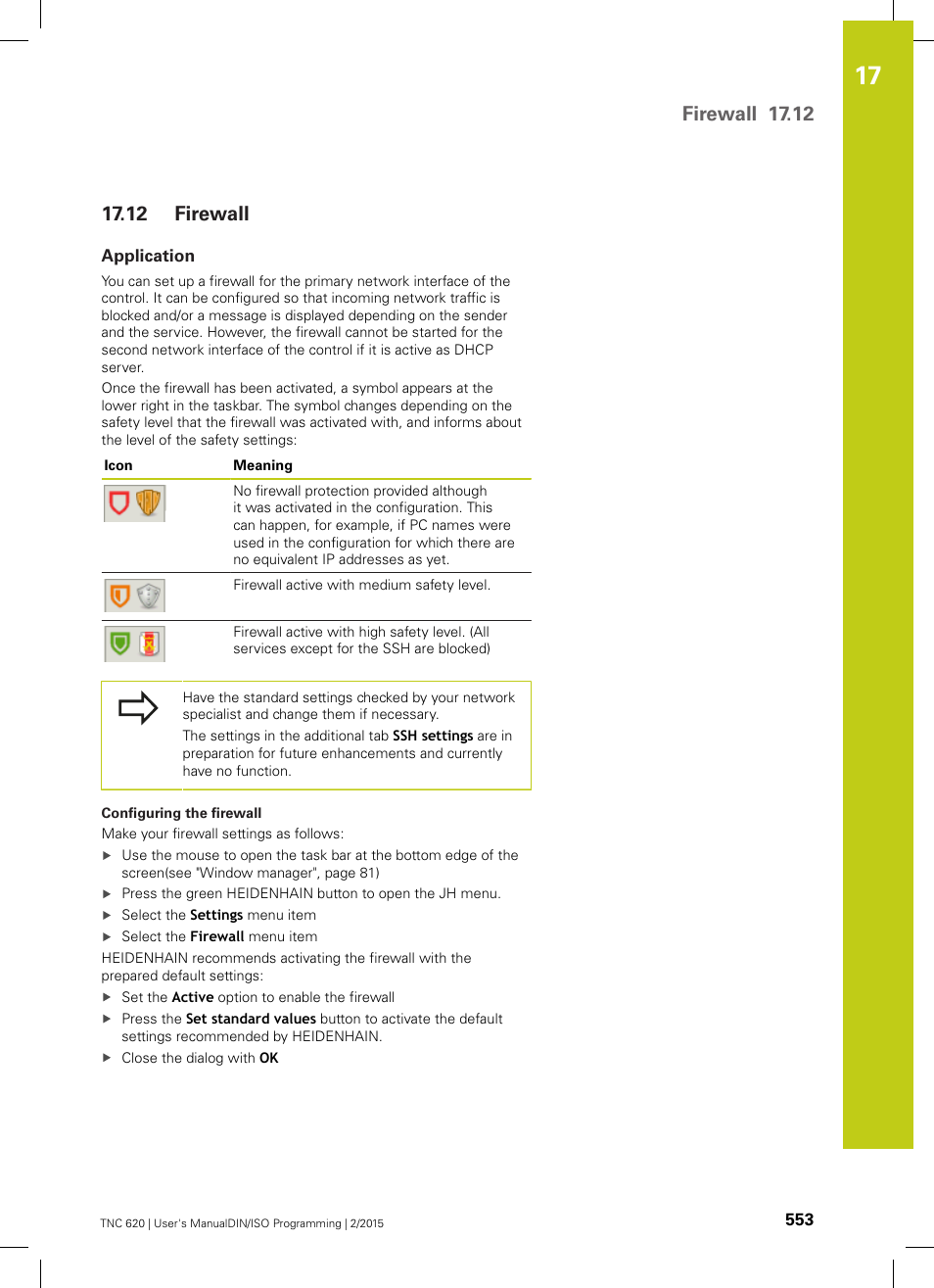 12 firewall, Application, Firewall | Firewall 17.12 | HEIDENHAIN TNC 620 (81760x-02) ISO programming User Manual | Page 553 / 629