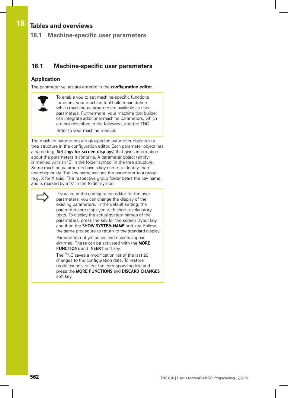 1 machine-specific user parameters, Application, Cle ("machine-specific user | Machine-specific user parameters | HEIDENHAIN TNC 620 (81760x-02) ISO programming User Manual | Page 562 / 629