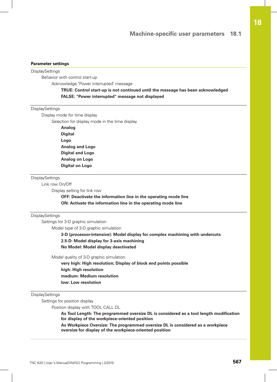 Machine-specific user parameters 18.1 | HEIDENHAIN TNC 620 (81760x-02) ISO programming User Manual | Page 567 / 629