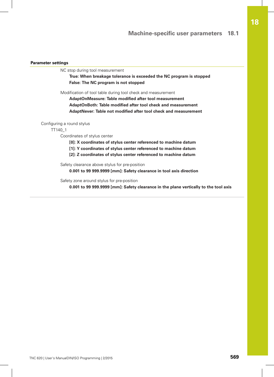 Machine-specific user parameters 18.1 | HEIDENHAIN TNC 620 (81760x-02) ISO programming User Manual | Page 569 / 629