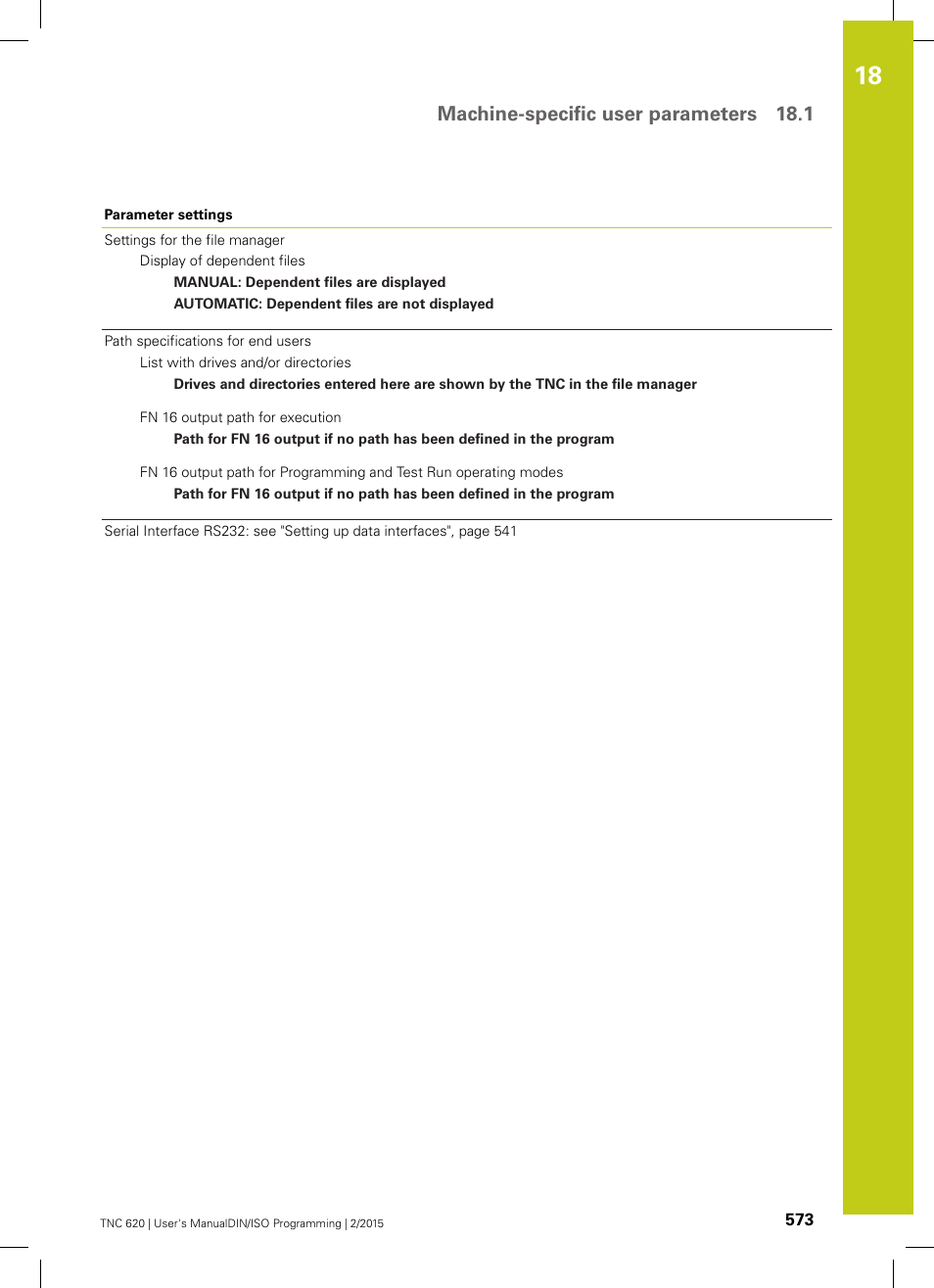 Machine-specific user parameters 18.1 | HEIDENHAIN TNC 620 (81760x-02) ISO programming User Manual | Page 573 / 629