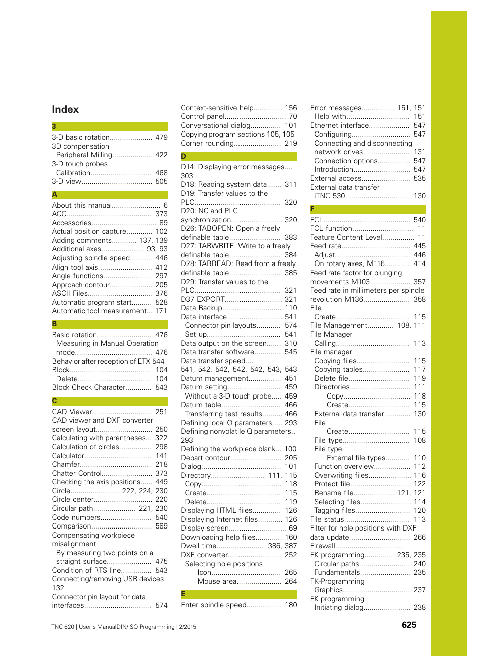 Index | HEIDENHAIN TNC 620 (81760x-02) ISO programming User Manual | Page 625 / 629