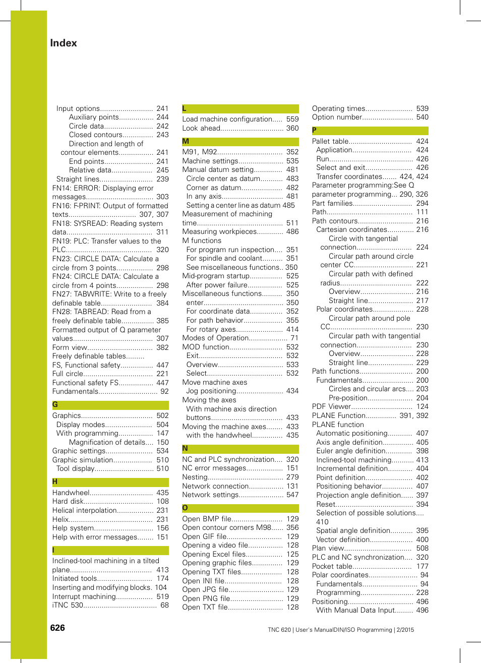 Index | HEIDENHAIN TNC 620 (81760x-02) ISO programming User Manual | Page 626 / 629