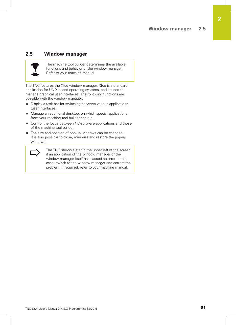 5 window manager, Window manager, Window manager 2.5 | HEIDENHAIN TNC 620 (81760x-02) ISO programming User Manual | Page 81 / 629