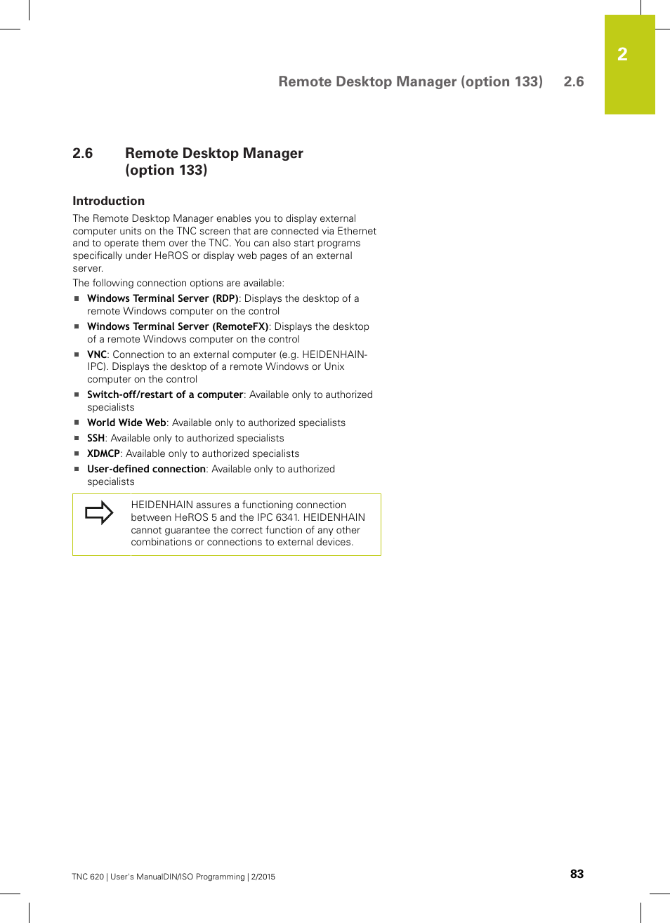 6 remote desktop manager (option 133), Introduction, Remote desktop manager (option 133) | HEIDENHAIN TNC 620 (81760x-02) ISO programming User Manual | Page 83 / 629