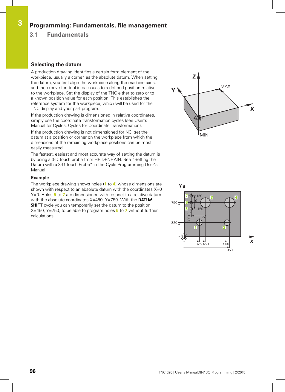Selecting the datum | HEIDENHAIN TNC 620 (81760x-02) ISO programming User Manual | Page 96 / 629