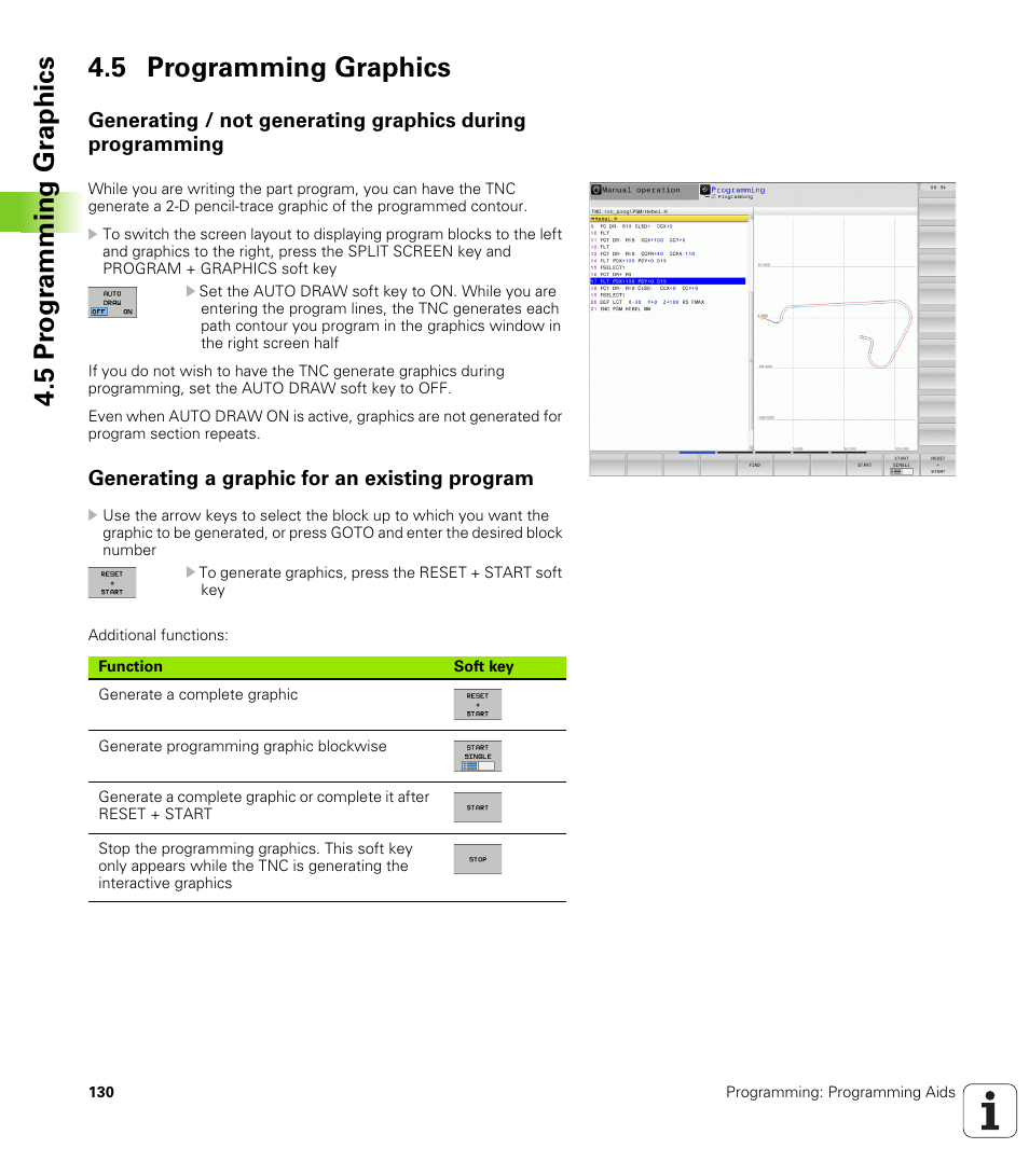 5 programming graphics, Generating a graphic for an existing program, 5 pr ogr amming gr aphics 4.5 programming graphics | HEIDENHAIN TNC 640 (34059x-01) User Manual | Page 130 / 589