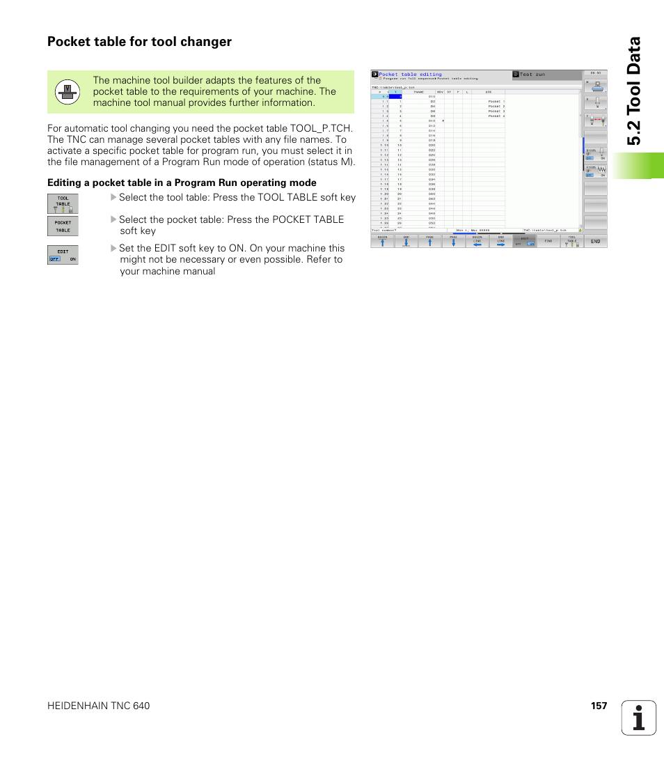 Pocket table for tool changer, 2 t ool d a ta | HEIDENHAIN TNC 640 (34059x-01) User Manual | Page 157 / 589