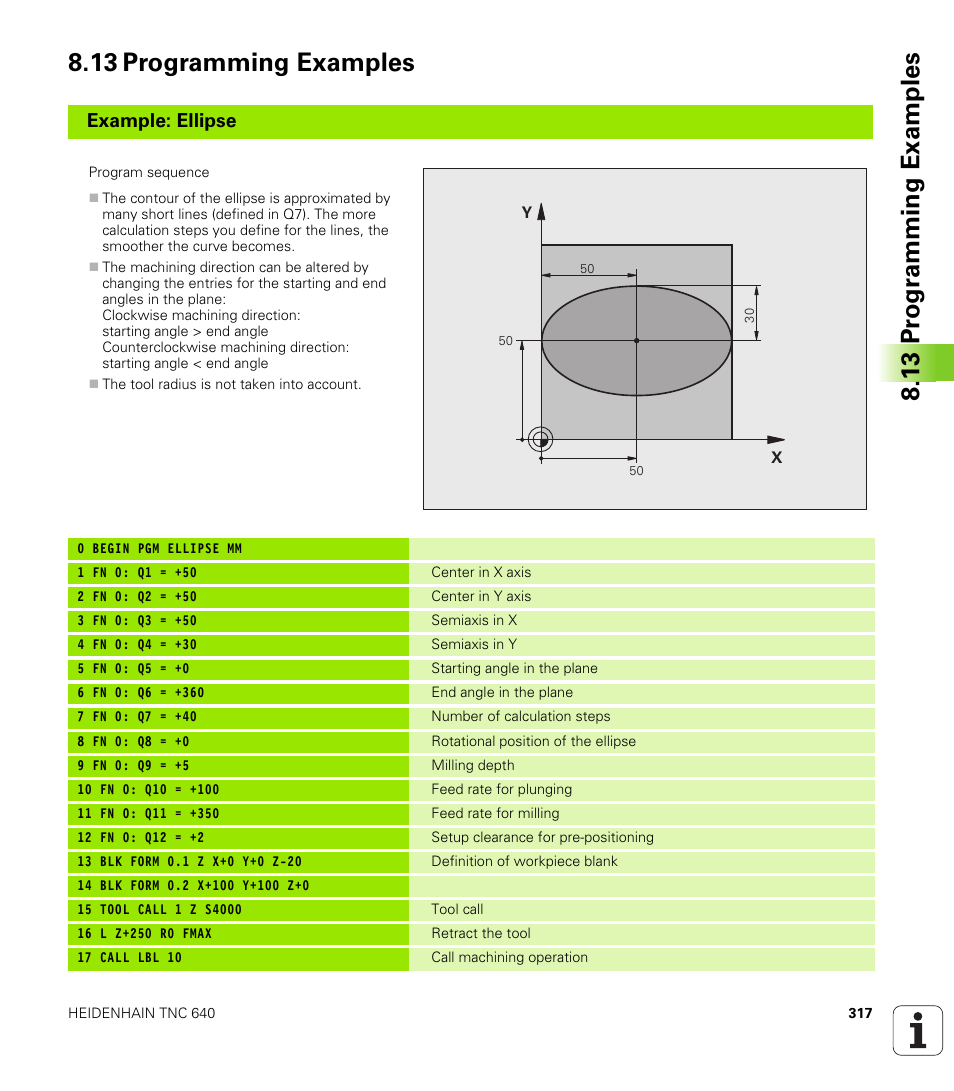 13 programming examples, Example: ellipse | HEIDENHAIN TNC 640 (34059x-01) User Manual | Page 317 / 589