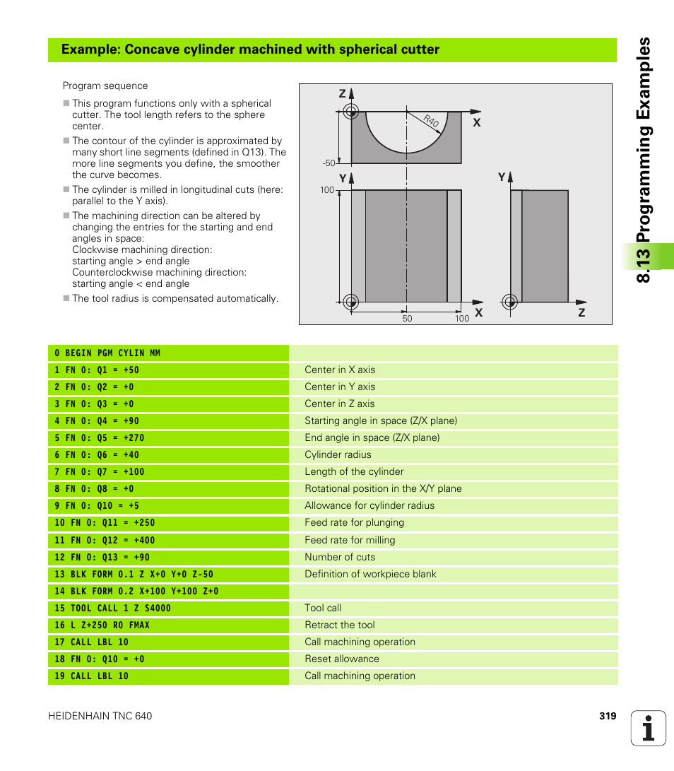 13 pr ogr amming examples | HEIDENHAIN TNC 640 (34059x-01) User Manual | Page 319 / 589