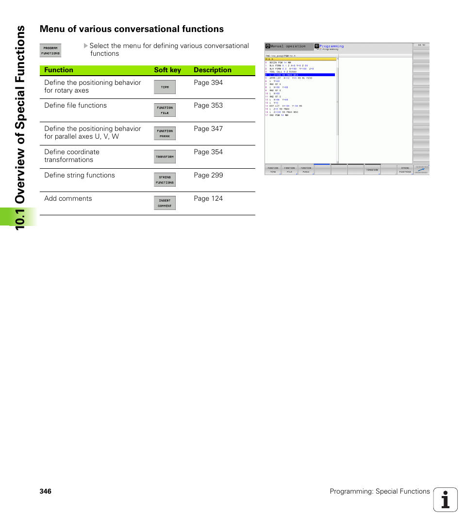 Menu of various conversational functions, 10 .1 ov erview of special f unctions | HEIDENHAIN TNC 640 (34059x-01) User Manual | Page 346 / 589