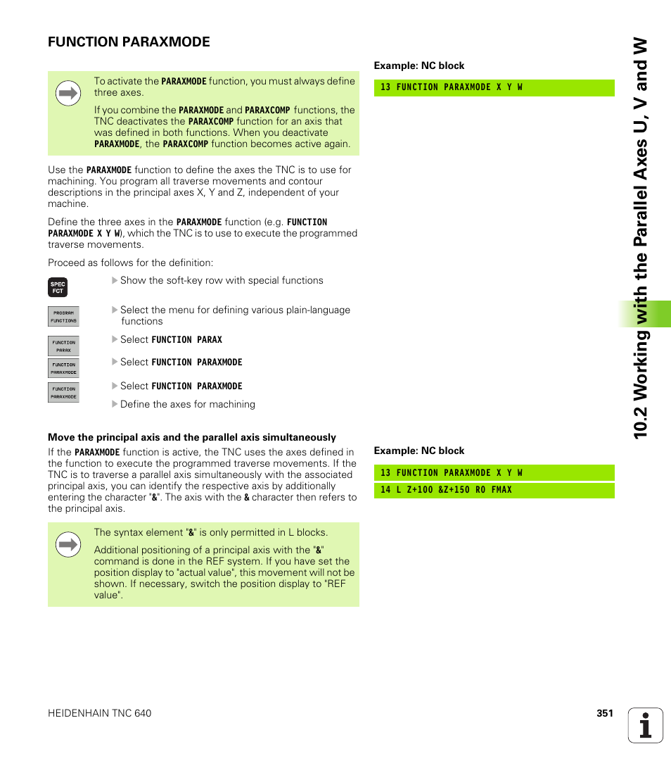 Function paraxmode | HEIDENHAIN TNC 640 (34059x-01) User Manual | Page 351 / 589