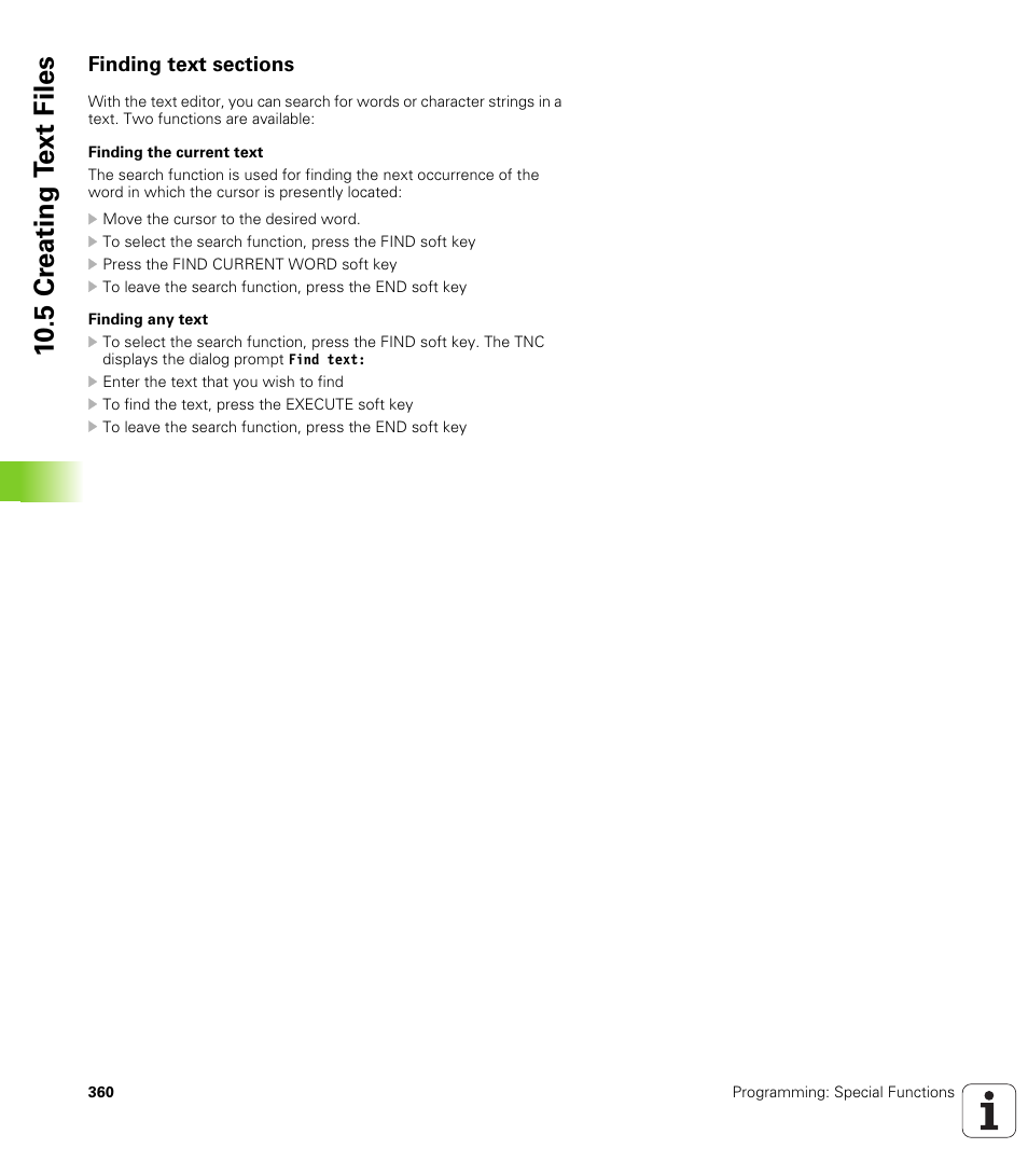 Finding text sections, 10 .5 cr eating t ext files | HEIDENHAIN TNC 640 (34059x-01) User Manual | Page 360 / 589