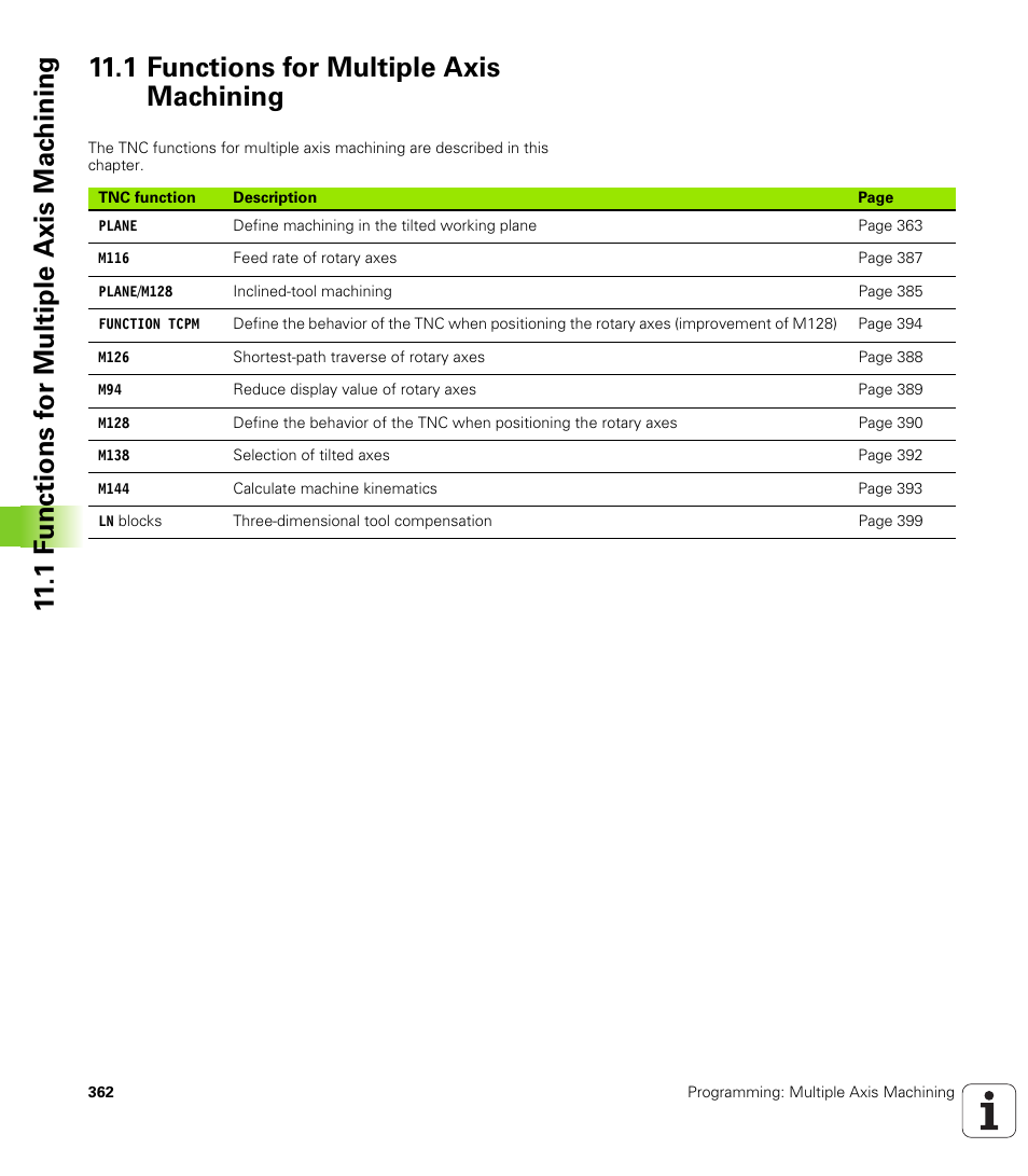 1 functions for multiple axis machining | HEIDENHAIN TNC 640 (34059x-01) User Manual | Page 362 / 589