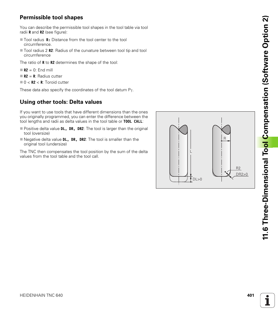 Permissible tool shapes, Using other tools: delta values | HEIDENHAIN TNC 640 (34059x-01) User Manual | Page 401 / 589