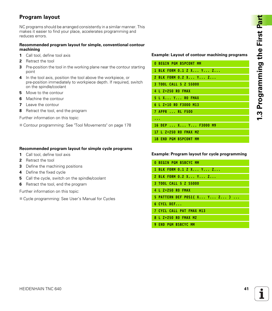 Program layout, 3 pr ogr amming the first p a rt | HEIDENHAIN TNC 640 (34059x-01) User Manual | Page 41 / 589