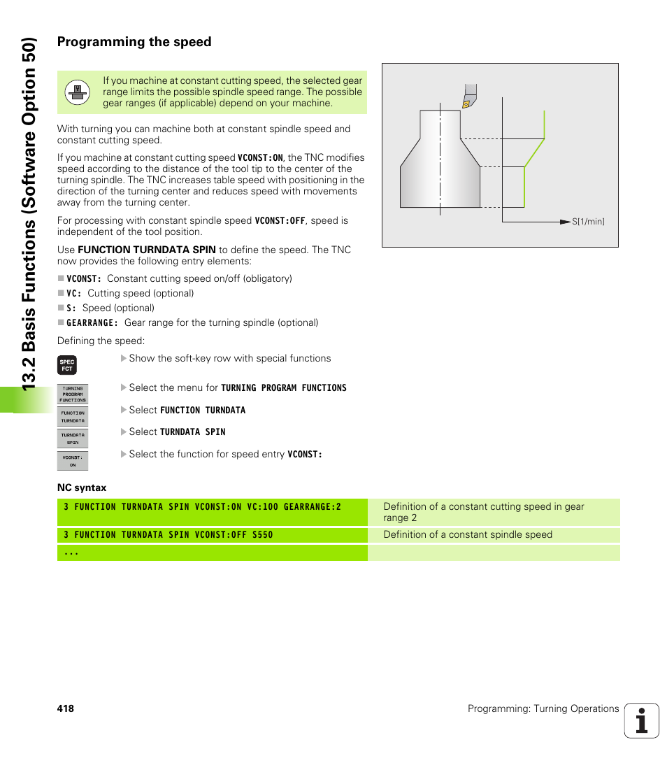 Programming the speed, 2 basis f unctions (sof tw ar e option 50) | HEIDENHAIN TNC 640 (34059x-01) User Manual | Page 418 / 589