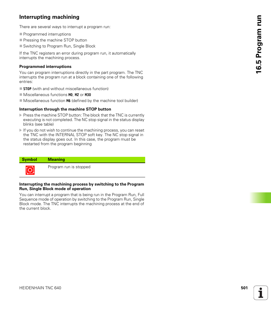 Interrupting machining, 5 pr ogr am r u n | HEIDENHAIN TNC 640 (34059x-01) User Manual | Page 501 / 589