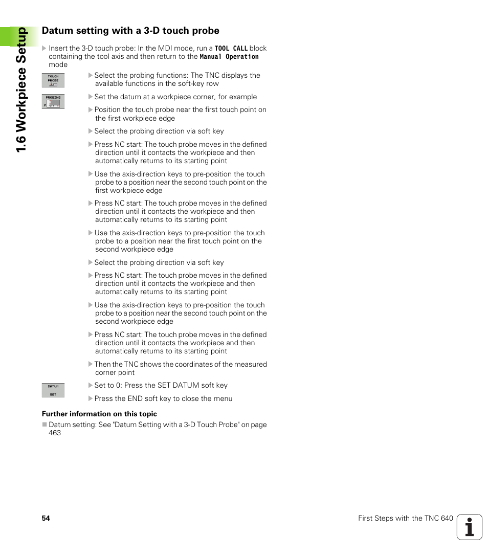 Datum setting with a 3-d touch probe, 6 w o rk piece set u p | HEIDENHAIN TNC 640 (34059x-01) User Manual | Page 54 / 589