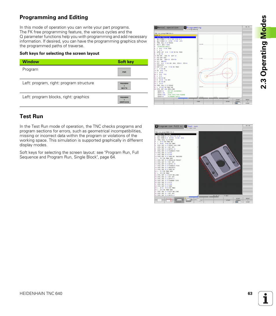 Programming and editing, Test run, 3 oper ating modes | HEIDENHAIN TNC 640 (34059x-01) User Manual | Page 63 / 589