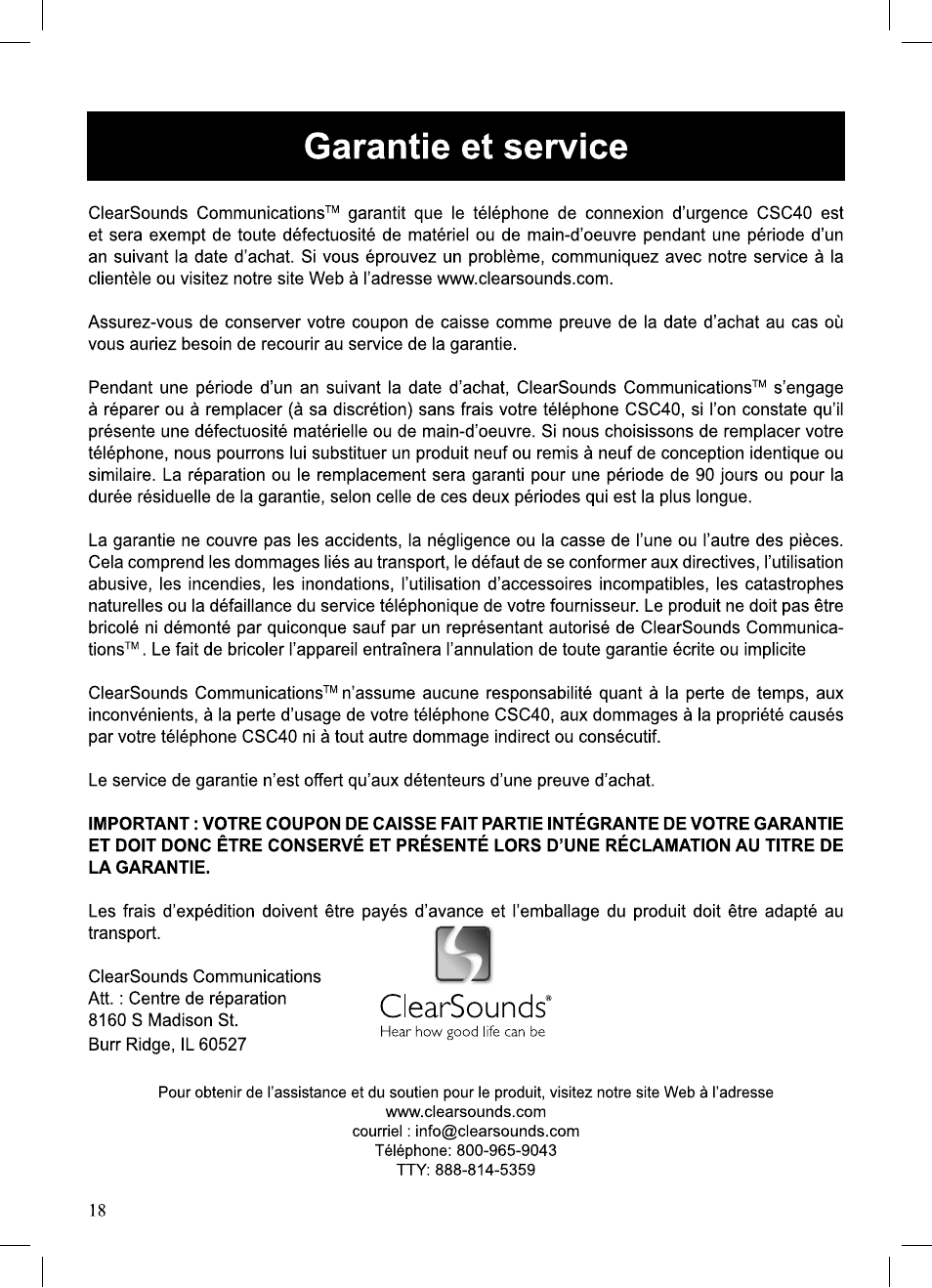 ClearSounds CSC40 User Manual | Page 36 / 54