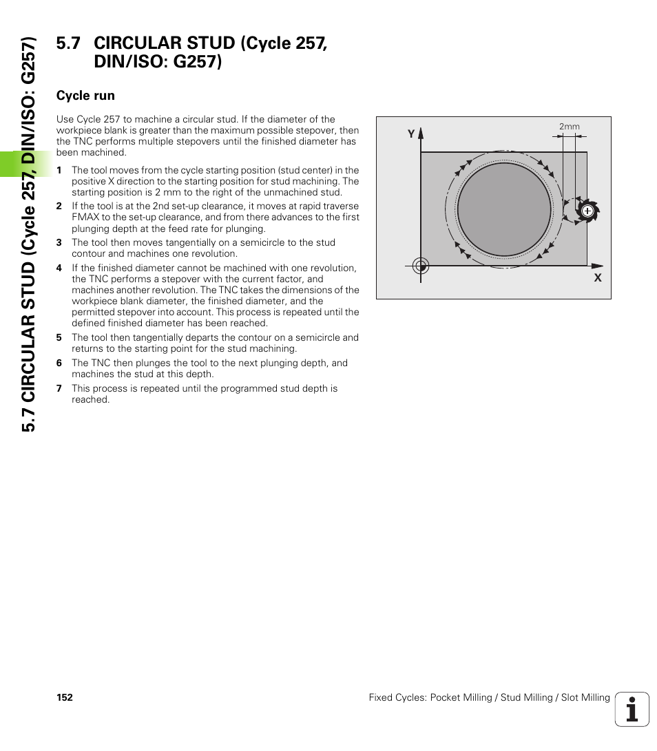 7 circular stud (cycle 257, din/iso: g257), Cycle run | HEIDENHAIN TNC 640 (34059x-01) Cycle programming User Manual | Page 152 / 549