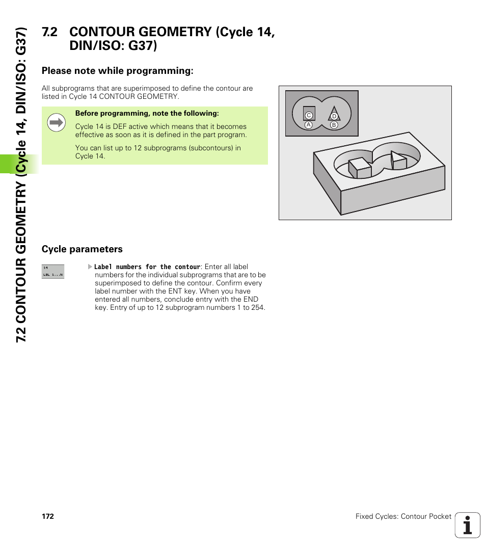 2 contour geometry (cycle 14, din/iso: g37), Please note while programming, Cycle parameters | HEIDENHAIN TNC 640 (34059x-01) Cycle programming User Manual | Page 172 / 549