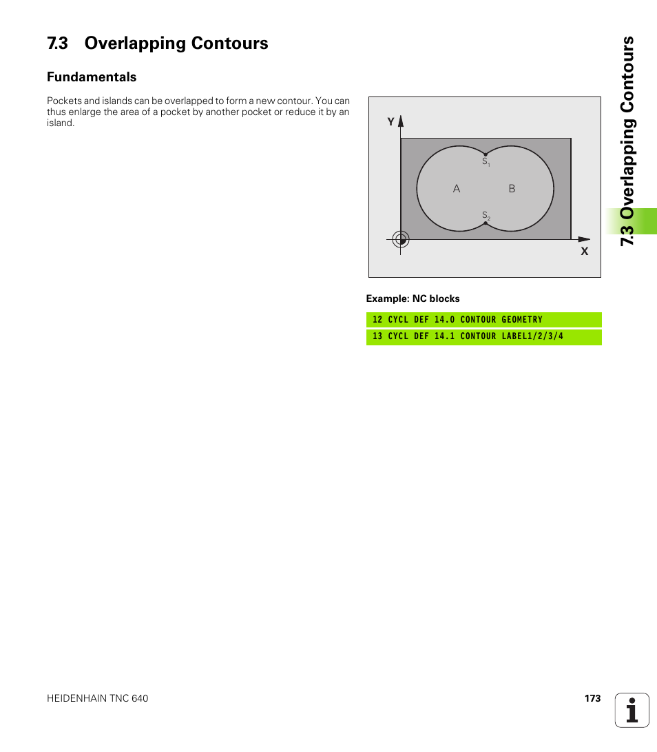 3 overlapping contours, Fundamentals, 3 ov er lapping cont ours 7.3 overlapping contours | HEIDENHAIN TNC 640 (34059x-01) Cycle programming User Manual | Page 173 / 549