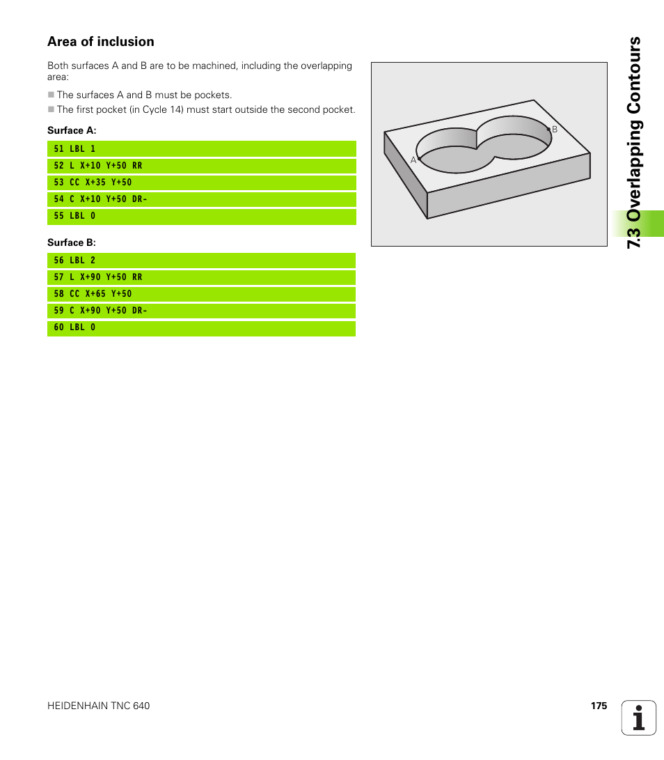 Area of inclusion, 3 ov er lapping cont ours | HEIDENHAIN TNC 640 (34059x-01) Cycle programming User Manual | Page 175 / 549