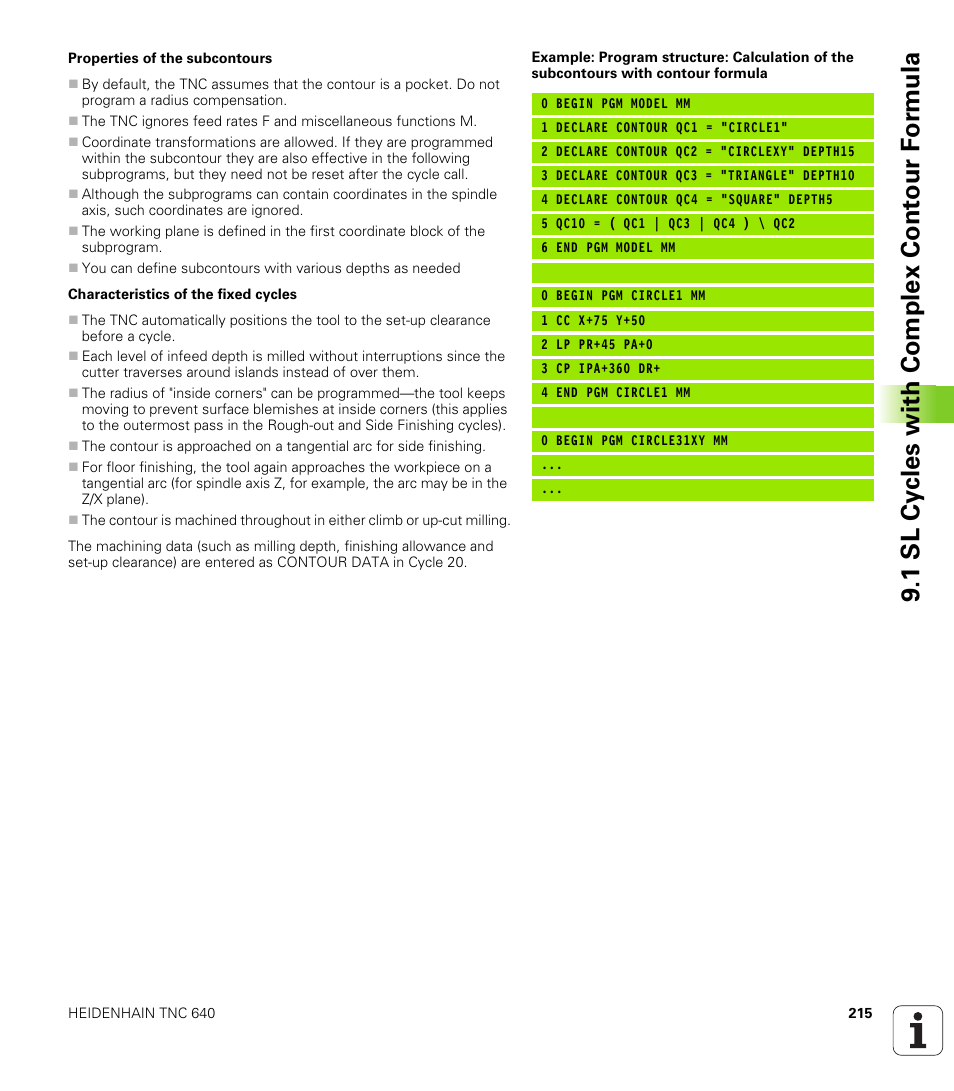 1 sl cy cles with complex cont our f o rm ula | HEIDENHAIN TNC 640 (34059x-01) Cycle programming User Manual | Page 215 / 549