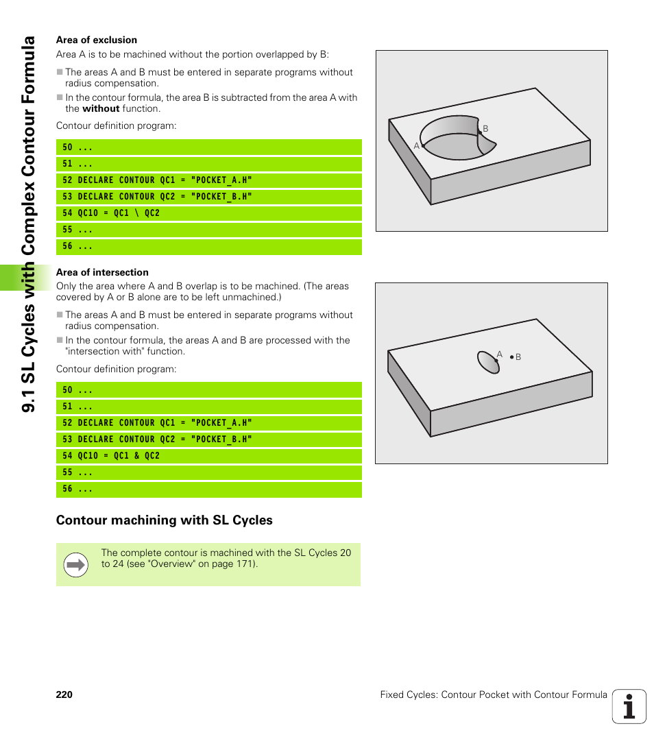 Contour machining with sl cycles, 1 sl cy cles with complex cont our f o rm ula | HEIDENHAIN TNC 640 (34059x-01) Cycle programming User Manual | Page 220 / 549
