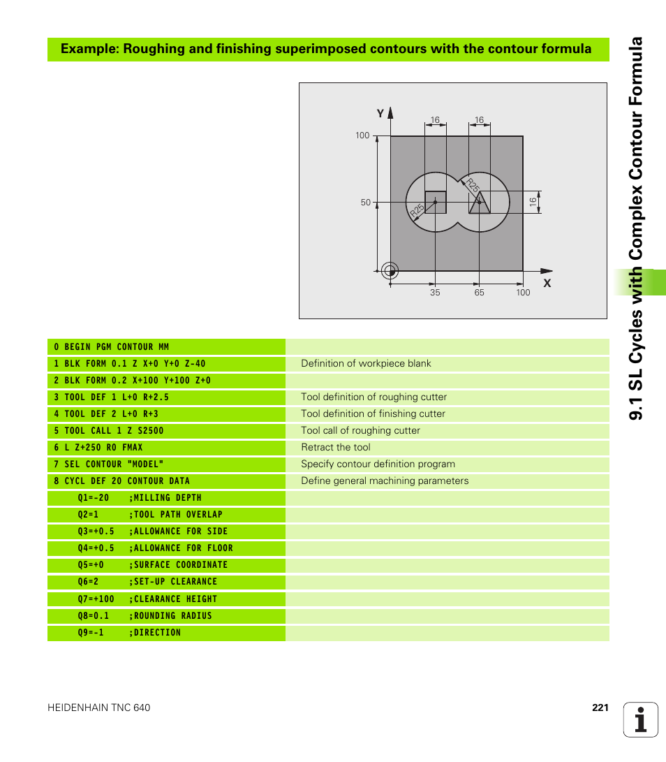 1 sl cy cles with complex cont our f o rm ula | HEIDENHAIN TNC 640 (34059x-01) Cycle programming User Manual | Page 221 / 549