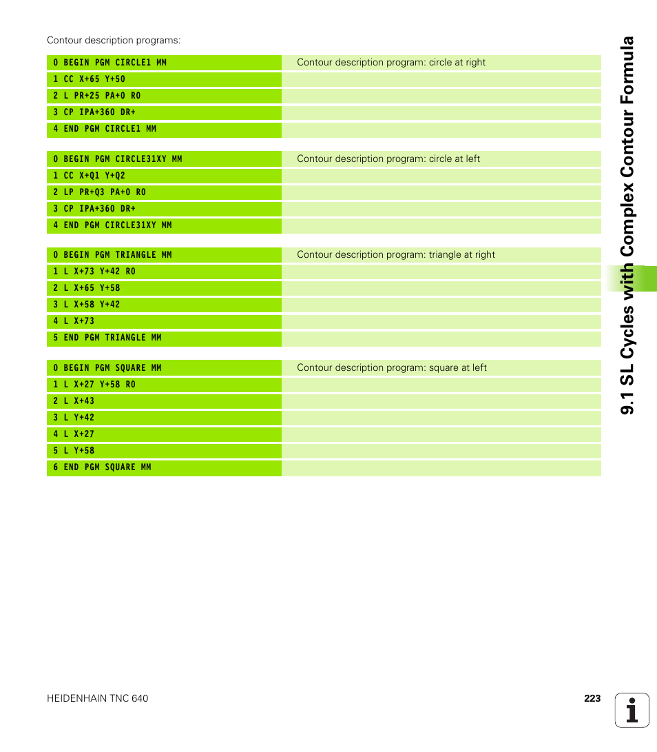 1 sl cy cles with complex cont our f o rm ula | HEIDENHAIN TNC 640 (34059x-01) Cycle programming User Manual | Page 223 / 549