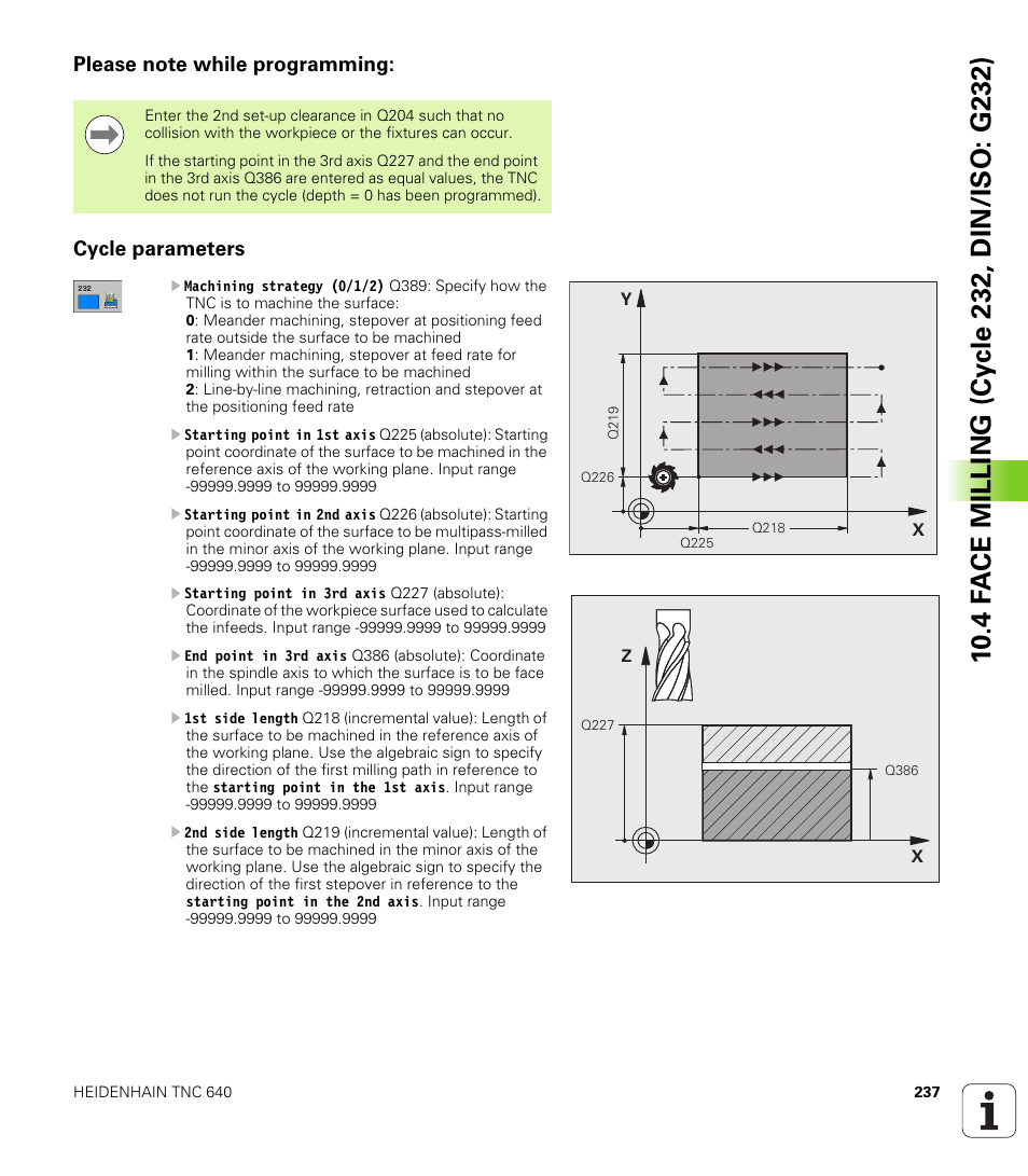 Please note while programming, Cycle parameters | HEIDENHAIN TNC 640 (34059x-01) Cycle programming User Manual | Page 237 / 549