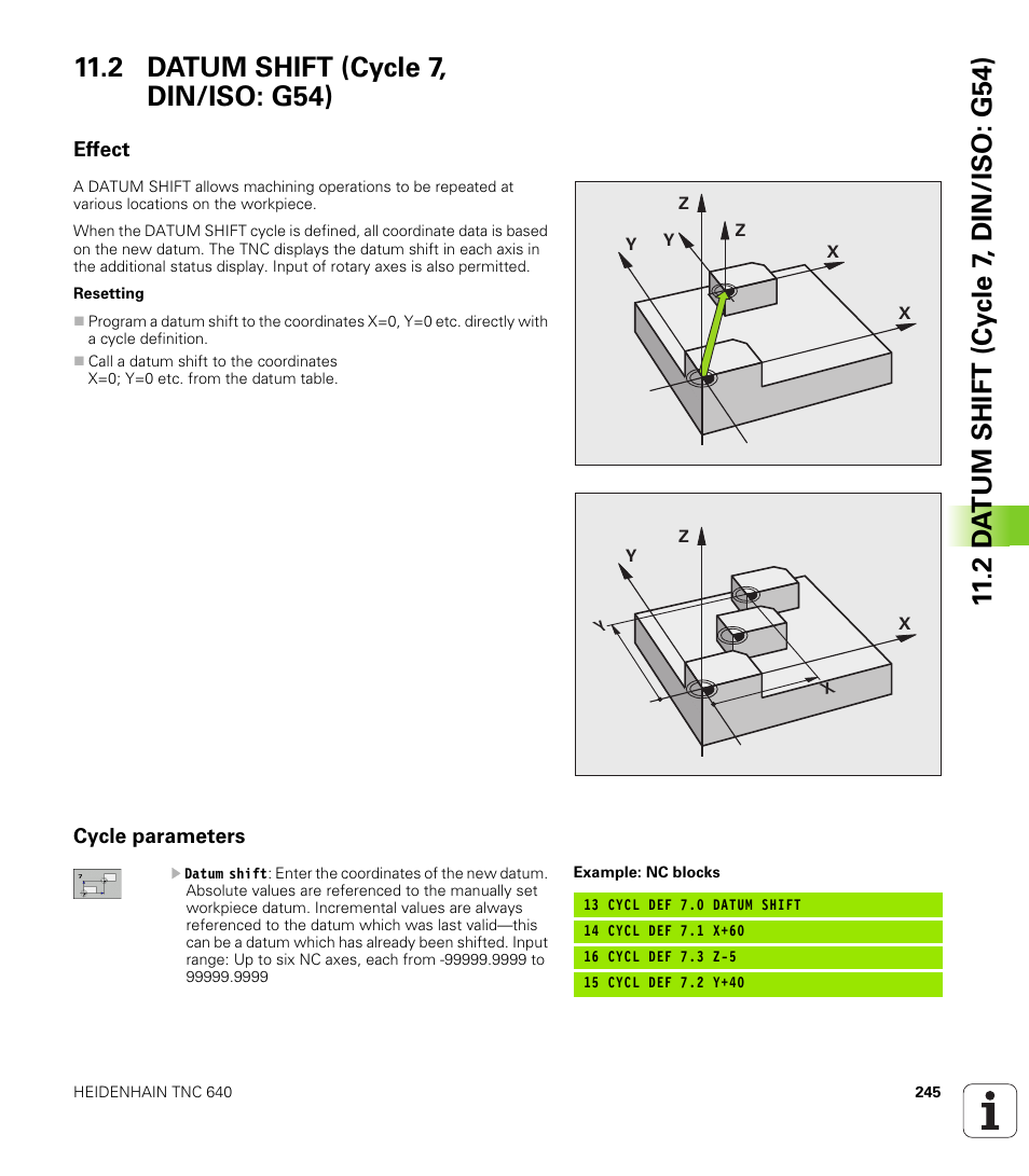 2 datum shift (cycle 7, din/iso: g54), Effect, Cycle parameters | HEIDENHAIN TNC 640 (34059x-01) Cycle programming User Manual | Page 245 / 549