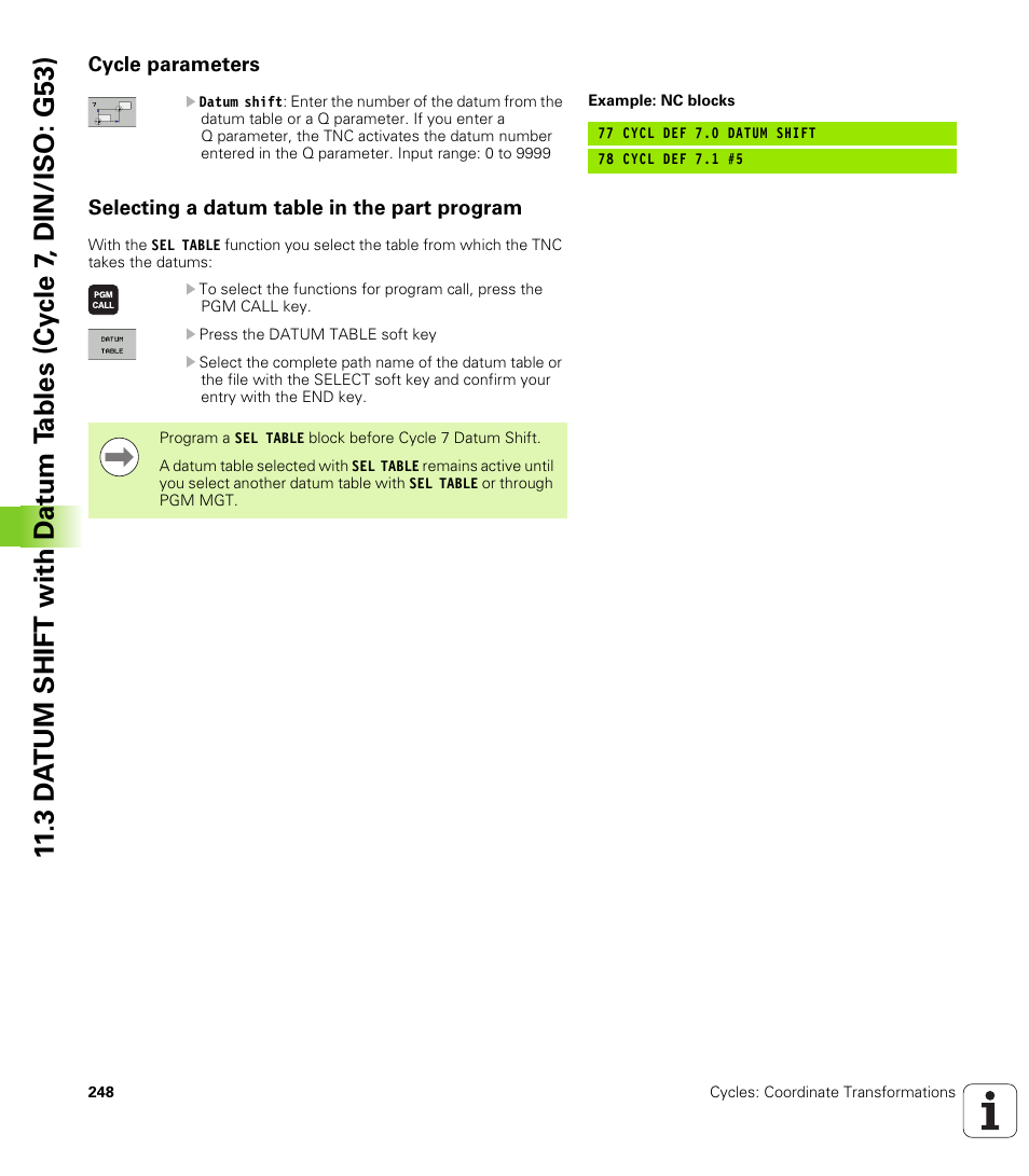 Cycle parameters, Selecting a datum table in the part program | HEIDENHAIN TNC 640 (34059x-01) Cycle programming User Manual | Page 248 / 549