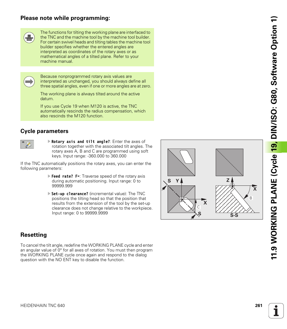 Please note while programming, Cycle parameters, Resetting | HEIDENHAIN TNC 640 (34059x-01) Cycle programming User Manual | Page 261 / 549