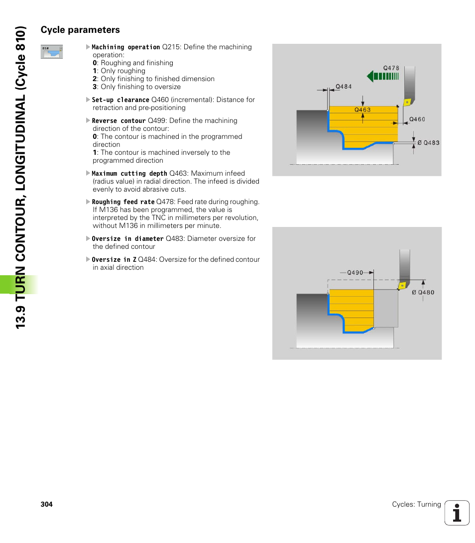 Cycle parameters, 9 turn cont our, l ong itudinal (cy c le 81 0) | HEIDENHAIN TNC 640 (34059x-01) Cycle programming User Manual | Page 304 / 549