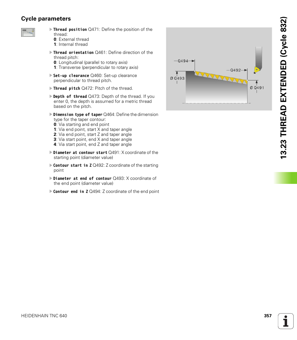 Cycle parameters | HEIDENHAIN TNC 640 (34059x-01) Cycle programming User Manual | Page 357 / 549