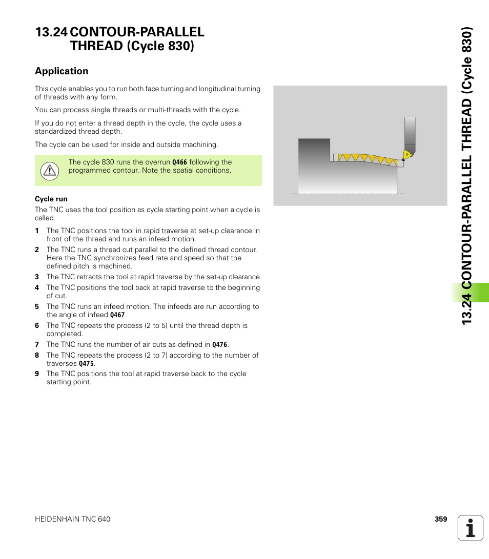 24 contour-parallel thread (cycle 830), Application, Contour-parallel thread (cycle 830) | HEIDENHAIN TNC 640 (34059x-01) Cycle programming User Manual | Page 359 / 549