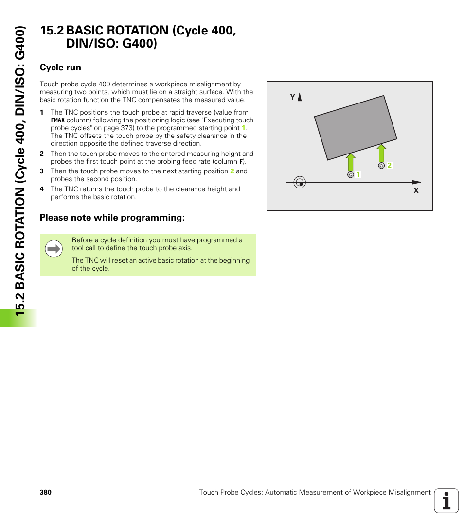 2 basic rotation (cycle 400, din/iso: g400), Cycle run, Please note while programming | HEIDENHAIN TNC 640 (34059x-01) Cycle programming User Manual | Page 380 / 549