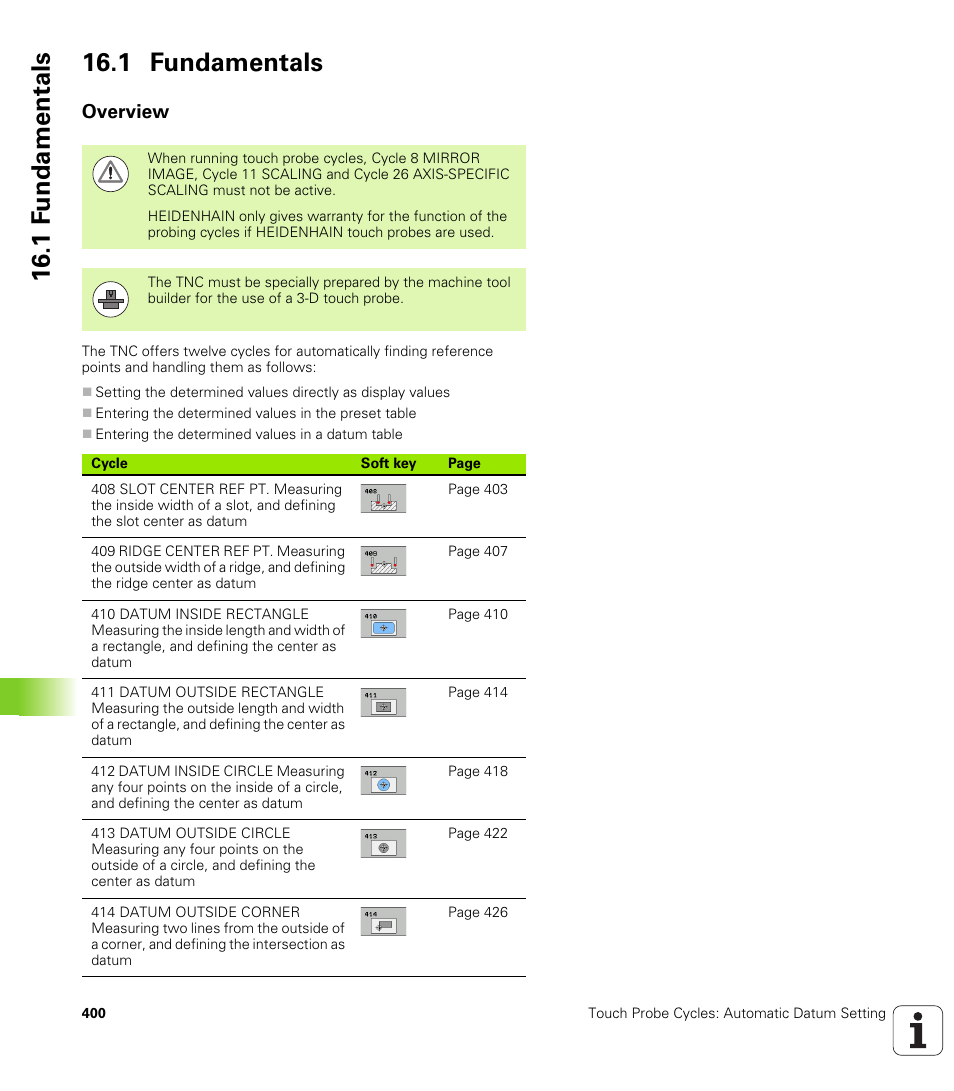 1 fundamentals, Overview, 1 f undamentals 16.1 fundamentals | HEIDENHAIN TNC 640 (34059x-01) Cycle programming User Manual | Page 400 / 549