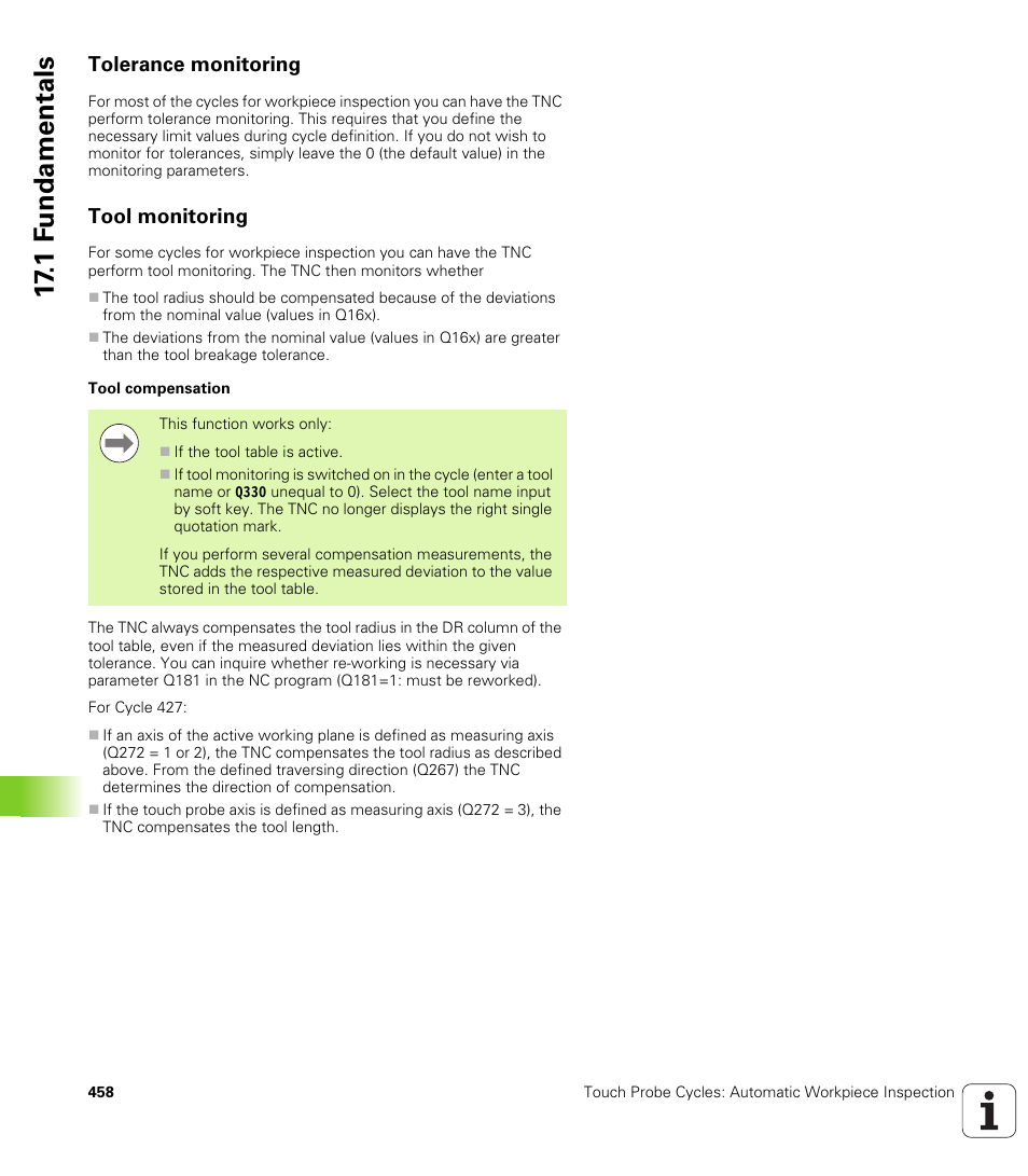 Tolerance monitoring, Tool monitoring, 1 f undamentals | HEIDENHAIN TNC 640 (34059x-01) Cycle programming User Manual | Page 458 / 549