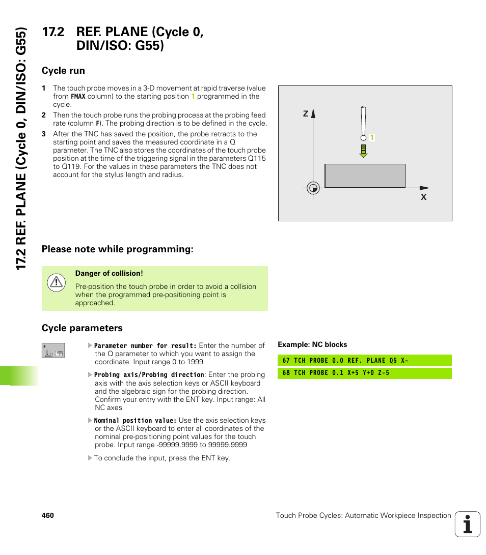 2 ref. plane (cycle 0, din/iso: g55), Cycle run, Please note while programming | Cycle parameters | HEIDENHAIN TNC 640 (34059x-01) Cycle programming User Manual | Page 460 / 549