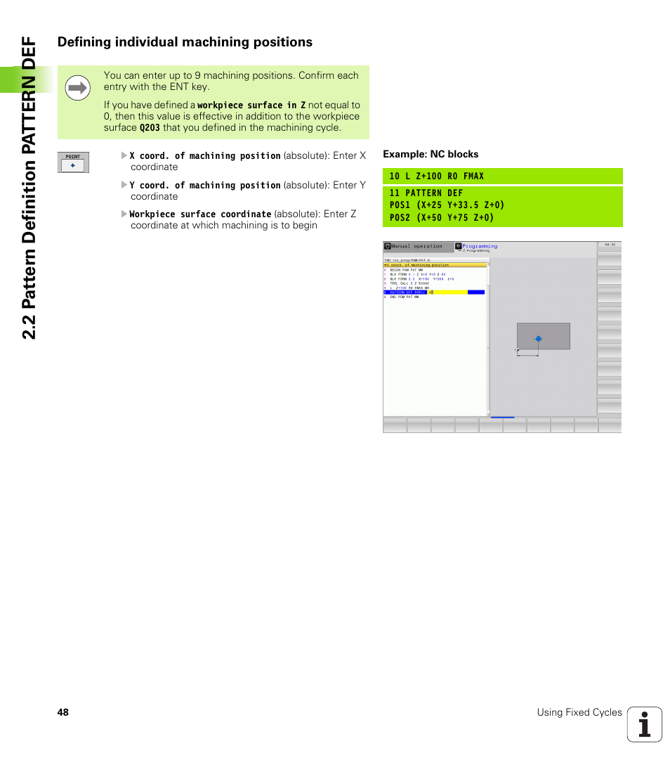 Defining individual machining positions | HEIDENHAIN TNC 640 (34059x-01) Cycle programming User Manual | Page 48 / 549