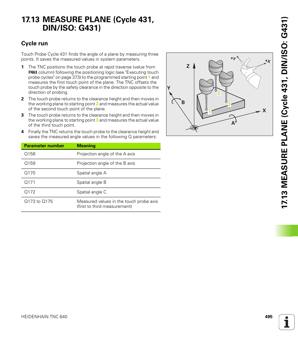 13 measure plane (cycle 431, din/iso: g431), Cycle run | HEIDENHAIN TNC 640 (34059x-01) Cycle programming User Manual | Page 495 / 549