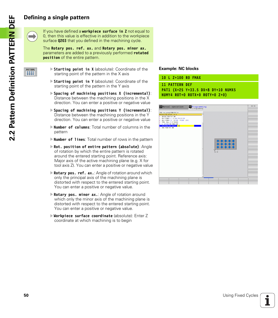 Defining a single pattern | HEIDENHAIN TNC 640 (34059x-01) Cycle programming User Manual | Page 50 / 549