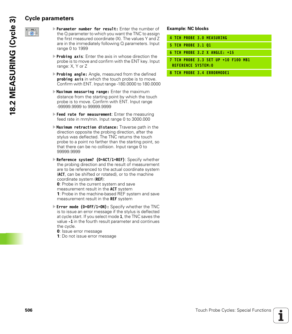 Cycle parameters, 18 .2 mea s uring (cy c le 3) | HEIDENHAIN TNC 640 (34059x-01) Cycle programming User Manual | Page 506 / 549